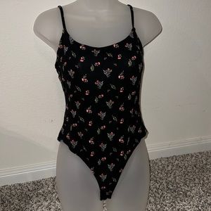 Forever 21 - Black Floral Spaghetti-Strap Bodysuit